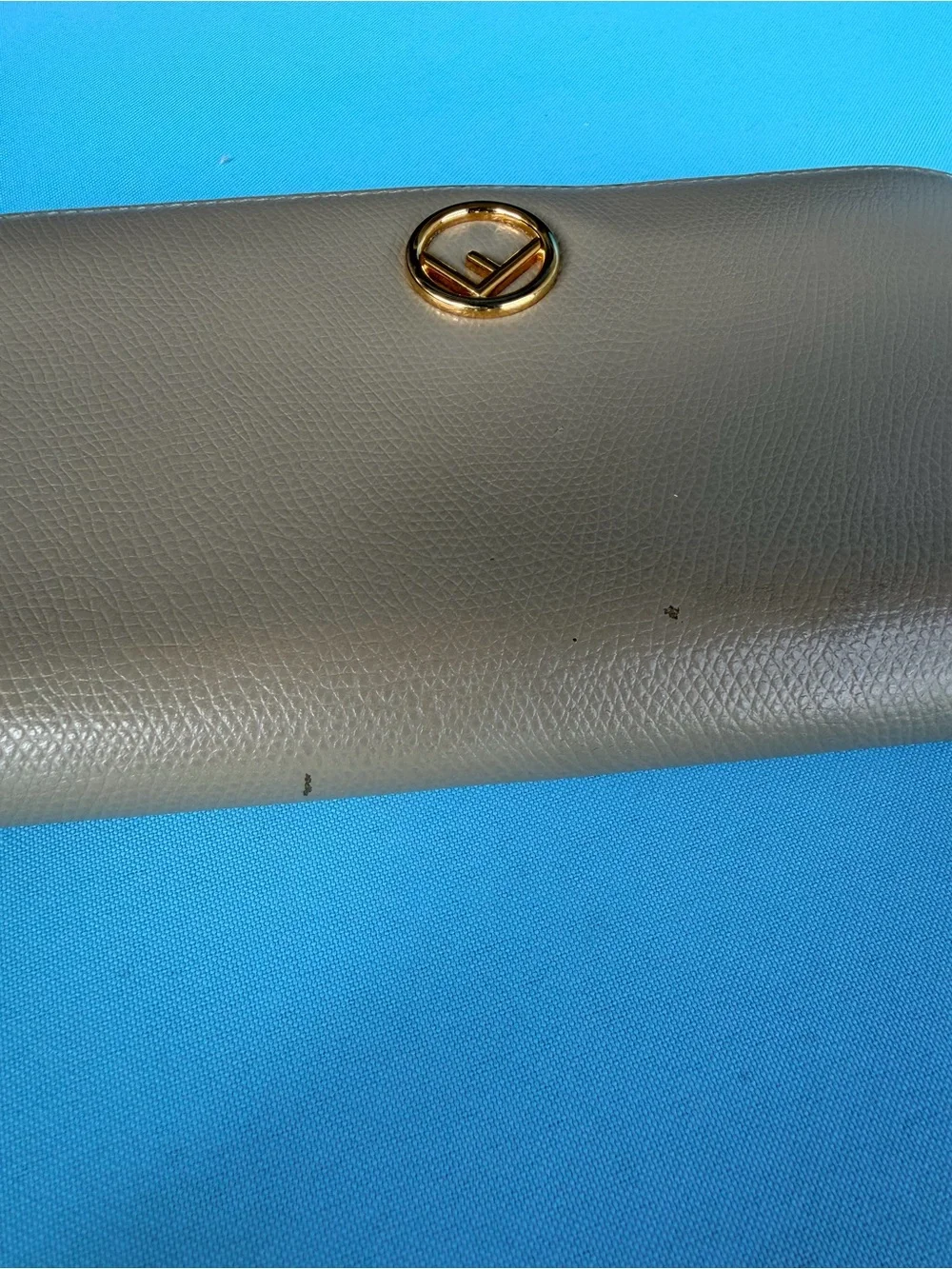 Fendi Zip-Around Wallet in Taupe with Gold Logo. AUTHENTIC